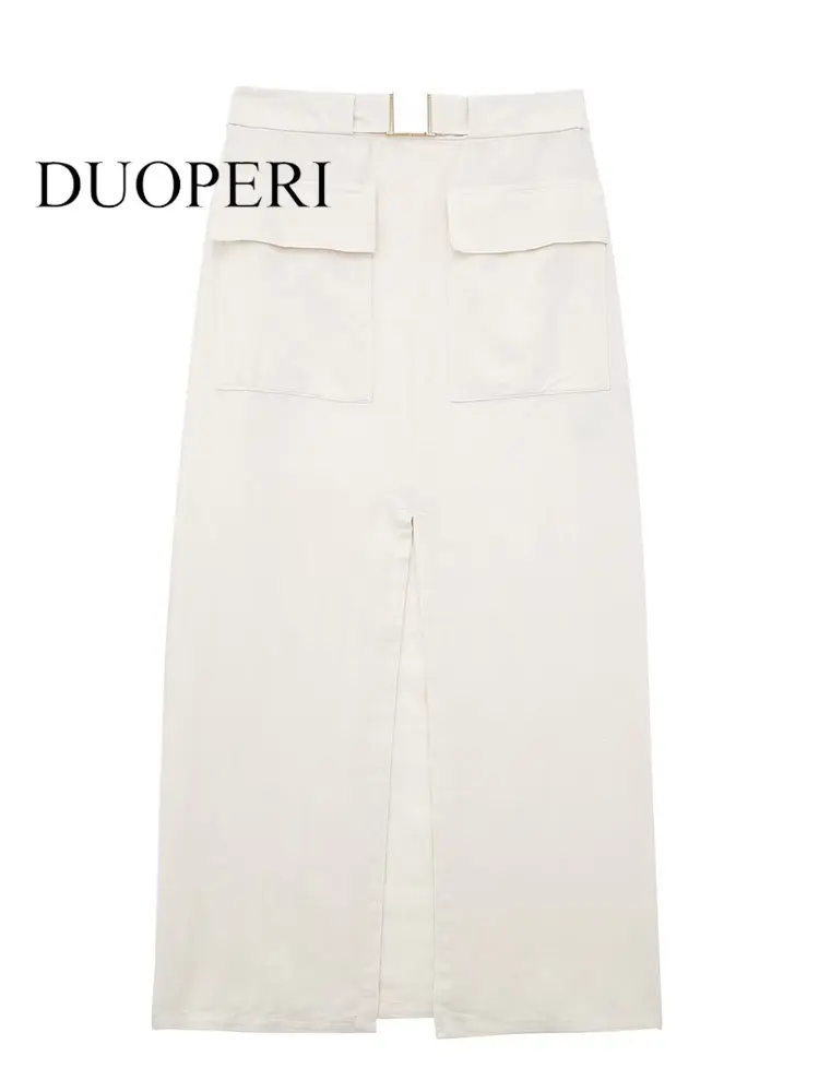 

Юбка DUOPERI Женская средней длины, модная миди-юбка с карманами, с боковой молнией спереди и разрезом, винтажная шикарная дамская юбка с завышенной талией