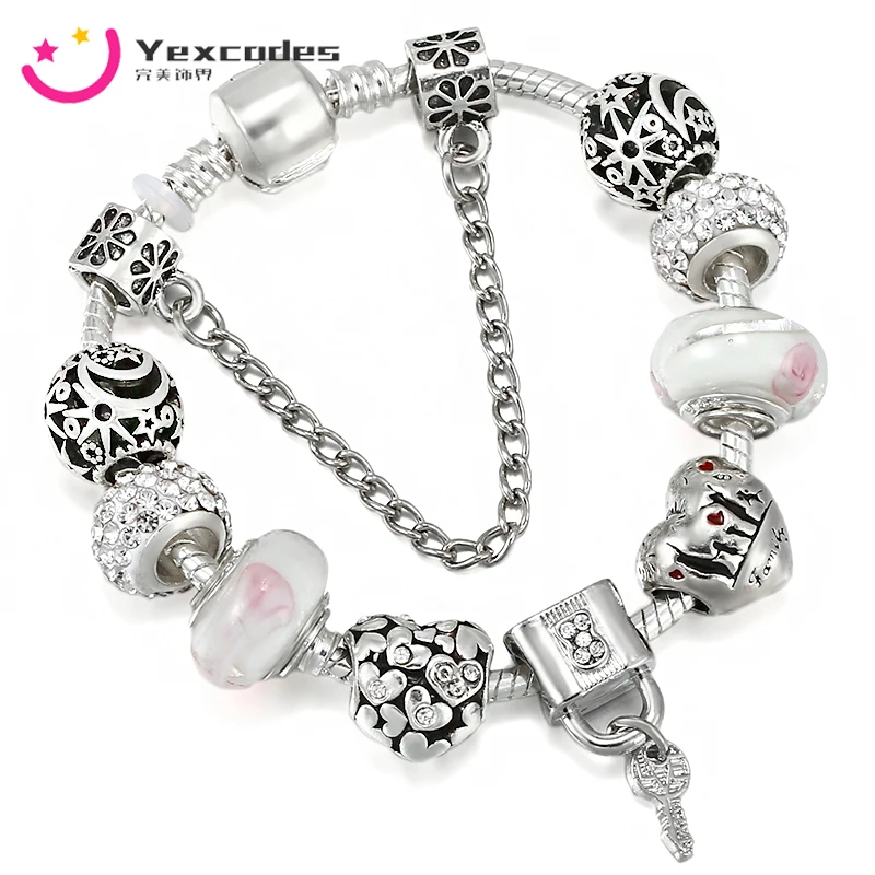 Yexcodes Silver Plated Key Lock Pendant Bracelet Peach Heart Bead Charm Bracelet Ladies Men Women Bracelets Home Jewelry Gifts
Yexcodes Silver Plated Key Lock Pendant Bracelet Peach Heart Bead Charm Bracelet Ladies Men Women Bracelets Home Jewelry Gifts
