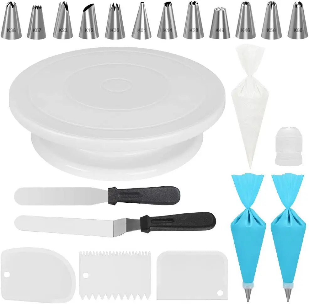Cake Decorating Kits Supplies with Cake Turntable, 12 Numbered Cake Decorating Tips, 2 Icing Spatula, 3 Icing Smoother, 2 Silico
Cake Decorating Kits Supplies with Cake Turntable, 12 Numbered Cake Decorating Tips, 2 Icing Spatula, 3 Icing Smoother, 2 Silico