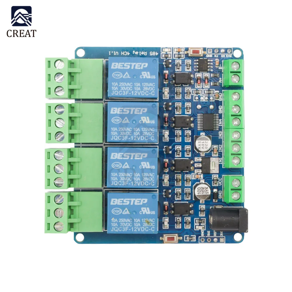 4-канальная плата релейного вывода 12 В Modbus RTU, модульный коммутатор, модуль связи RS485 / TTL
4-канальная плата релейного вывода 12 В Modbus RTU, модульный коммутатор, модуль связи RS485 / TTL