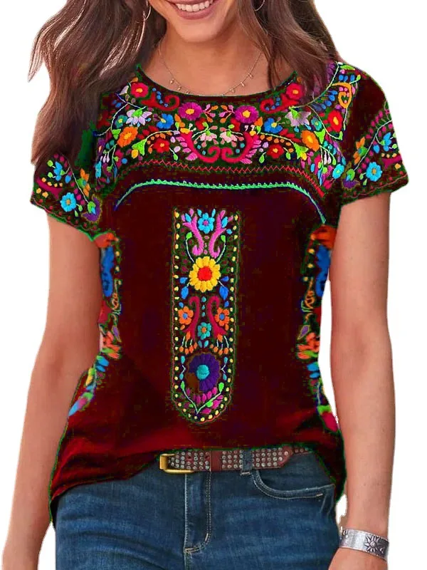 2022 Summer European and American New Women's Clothing Bohemian Print Round Neck Short Sleeve T-Shirt Top
2022 Summer European and American New Women's Clothing Bohemian Print Round Neck Short Sleeve T-Shirt Top