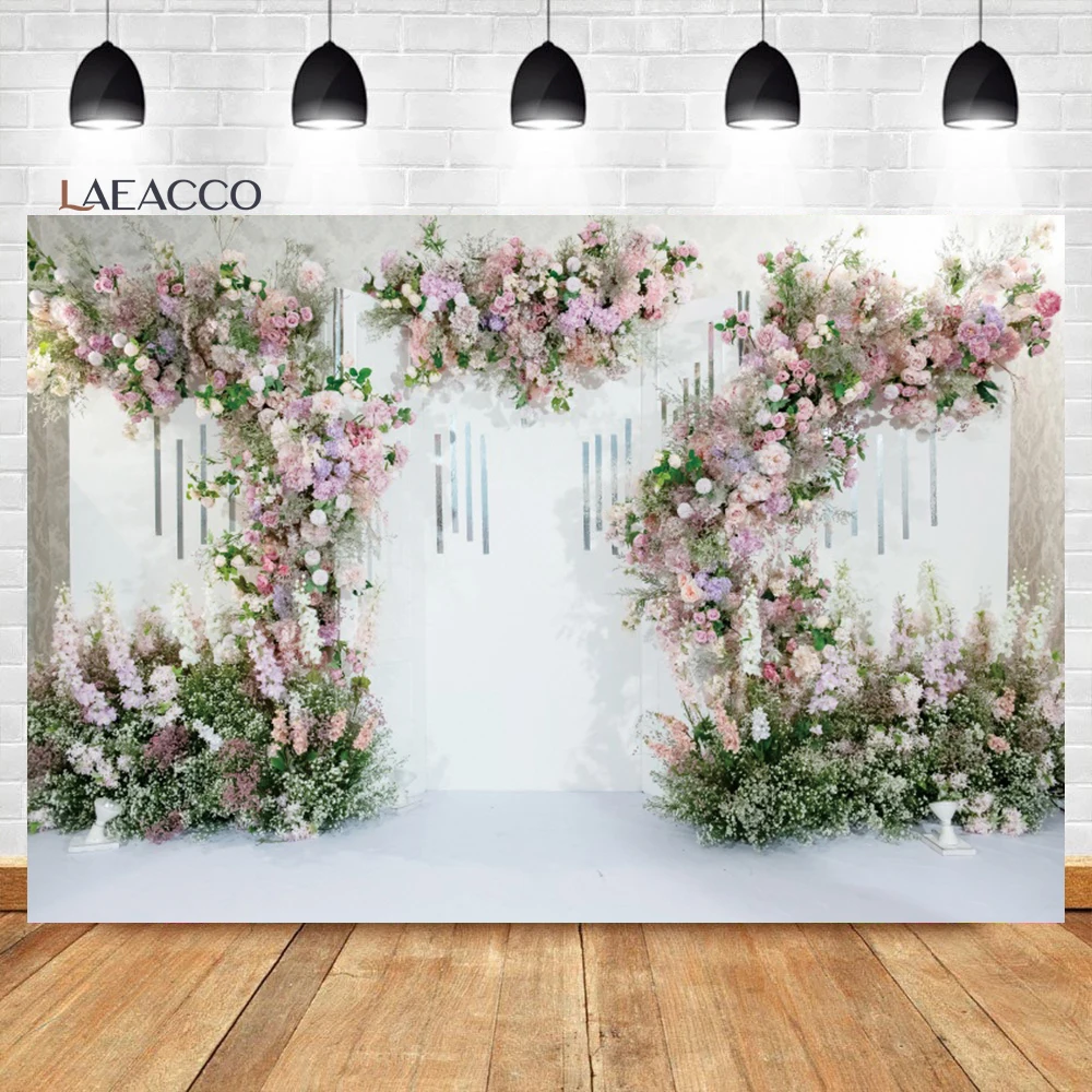 

Laeacco Wedding Backdrop for Cradle Ceremony Proposal Flowers Interior Bridal Shower Marriage Portrait Photography Background