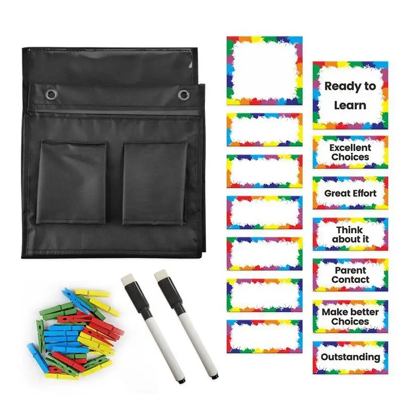 

Behavior Clip Chart Reward Pocket Chart For Students Track Multifunctional Bulletin Board With Colorful Cards Wooden Clips