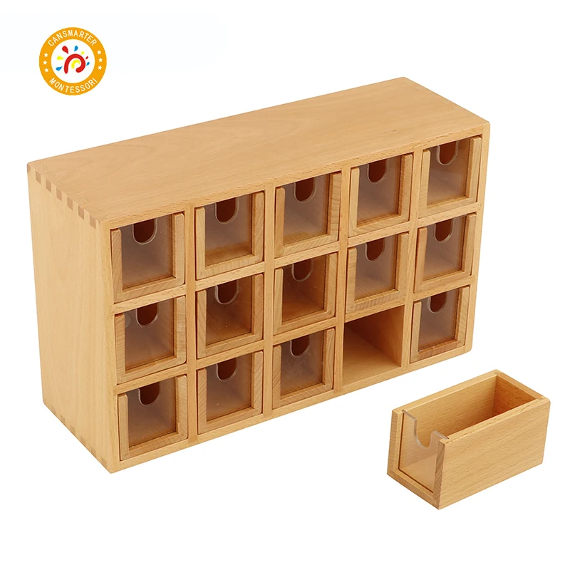 

Montessori Small Language Wooden Container for Beechwood Puzzle Box Acrylic Learning Materials Teaching Cabinet Toy for Children