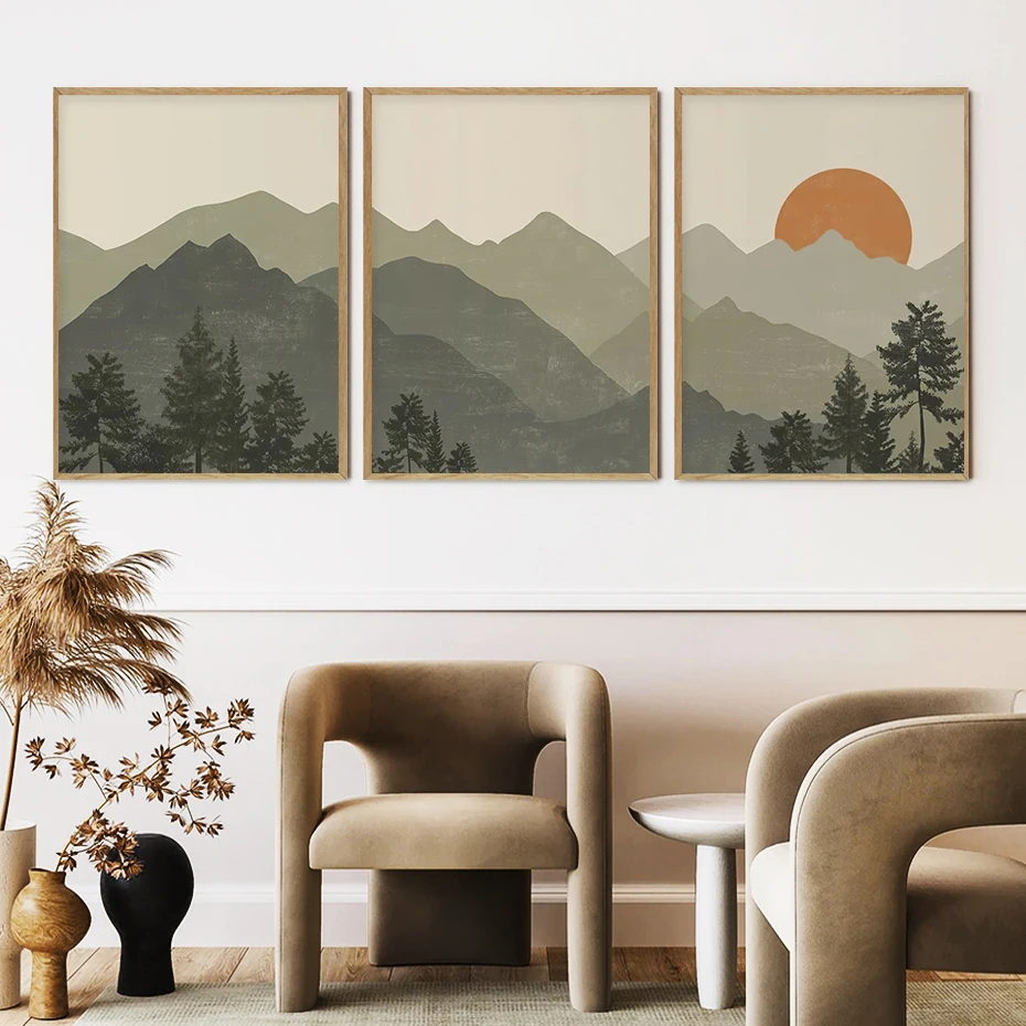 Постеры на холсте в стиле бохо с изображением зеленых гор 
Постеры на холсте в стиле бохо с изображением зеленых гор