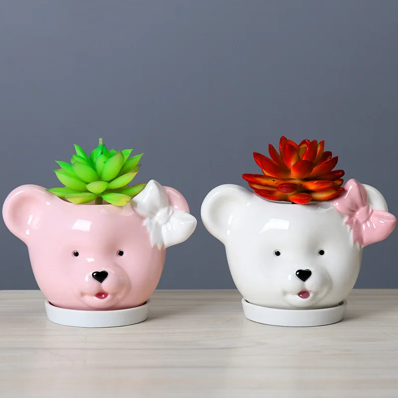 Creative Cartoon Bear Fleshy Flowerpot Ceramic Tabletop Plant Color Lovely Cartoon Gardening Flowerpot with Tray
Creative Cartoon Bear Fleshy Flowerpot Ceramic Tabletop Plant Color Lovely Cartoon Gardening Flowerpot with Tray
