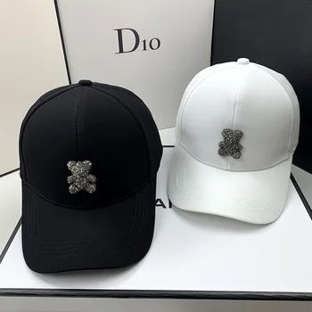 Fashion designer Summer Baseball Cap for Women Korean Wild Bear Rhinestone Caps SunHats Street Kpop Outdoor Visors Hip hop Hat