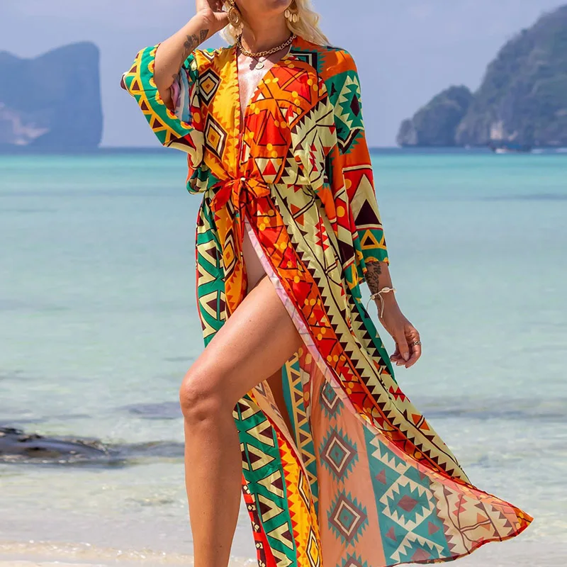 Women New Printed Loose Long Sleeve Beach Cardigan Elegant Casual Tie Bikini Long Cover Up Fashion Vacation Sunscreen Cardigan
Women New Printed Loose Long Sleeve Beach Cardigan Elegant Casual Tie Bikini Long Cover Up Fashion Vacation Sunscreen Cardigan