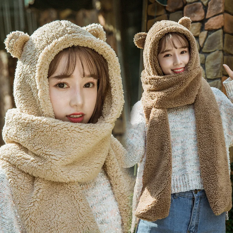 Everything with cute little ears warm double thickened female autumn and winter woman hat scarf two sets of one hat
Everything with cute little ears warm double thickened female autumn and winter woman hat scarf two sets of one hat