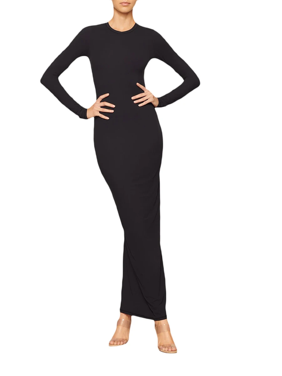 Women s Bodycon Long Dress Round Neck Long Sleeve Slim-Fit Solid Color Dresses 
Women s Bodycon Long Dress Round Neck Long Sleeve Slim-Fit Solid Color Dresses