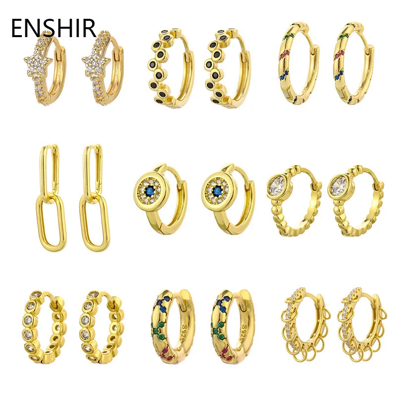 ENSHIR Gold Color Copper Small Zircon Hoop Earrings For Women Rock Punk Fashion Wedding Crystal Jewelry Wholesale
ENSHIR Gold Color Copper Small Zircon Hoop Earrings For Women Rock Punk Fashion Wedding Crystal Jewelry Wholesale