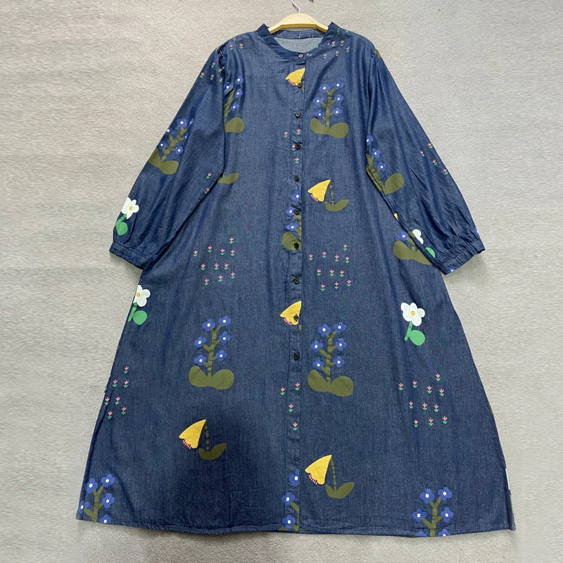 Женское джинсовое платье с принтом Johnature, повседневное Свободное платье с круглым вырезом, длинными рукавами, на пуговицах, в японском стиле... 
Женское джинсовое платье с принтом Johnature, повседневное Свободное платье с круглым вырезом, длинными рукавами, на пуговицах, в японском стиле...