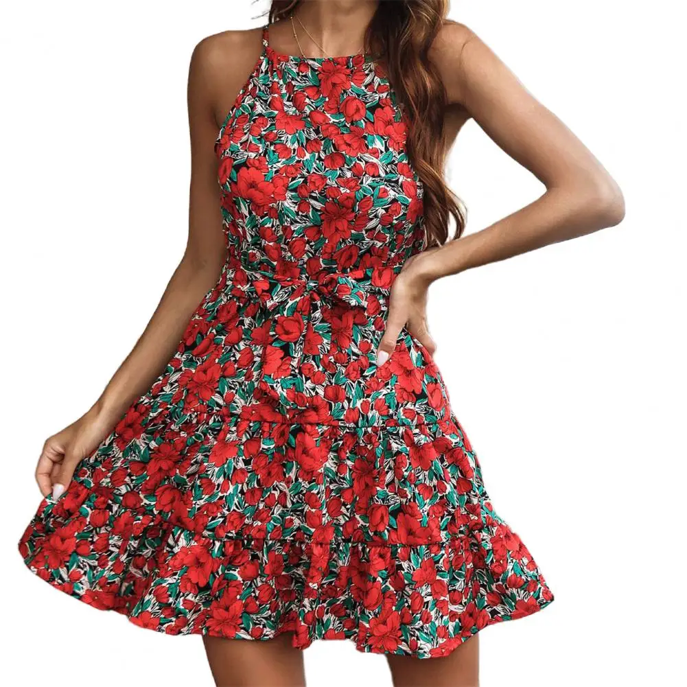 Summer Dress Sleeveless High Waist Female Women Halter Floral Print Dress For Picnic Vestidos Para Mujer платье женское 원피스
Summer Dress Sleeveless High Waist Female Women Halter Floral Print Dress For Picnic Vestidos Para Mujer платье женское 원피스