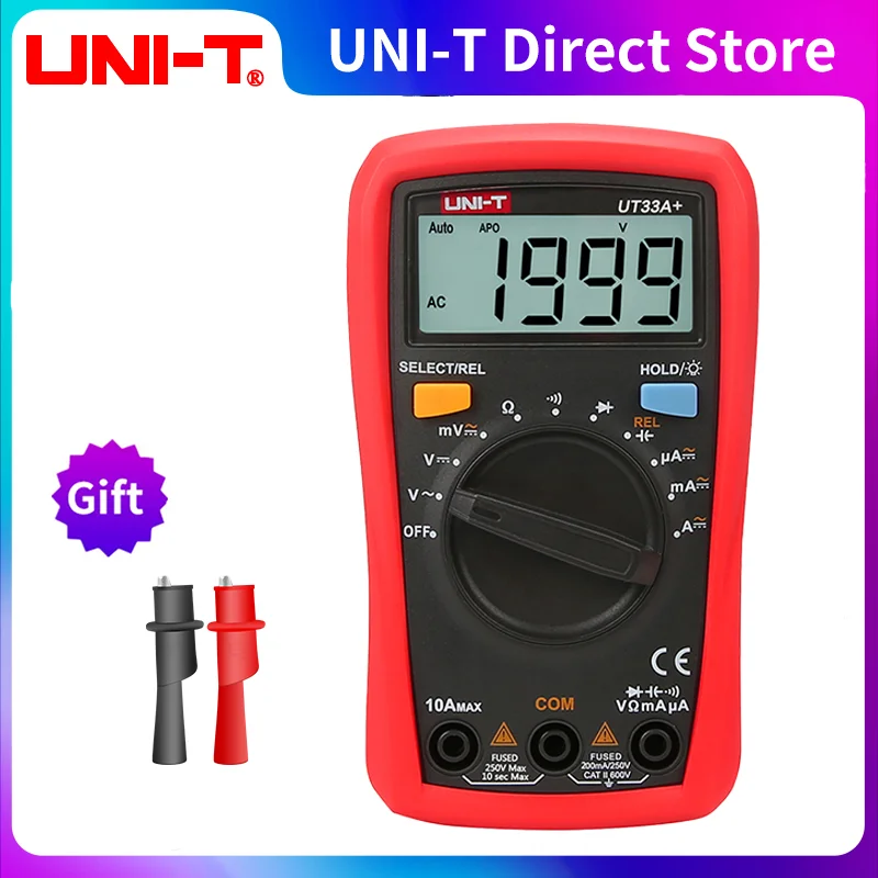 

UNI-T Palm Size Multimeter Resistance Measure LCD AC DC 2mF Capacitance NCV Tester Backlight UT33A+ /UT33B+ /UT33C+ /UT33D+