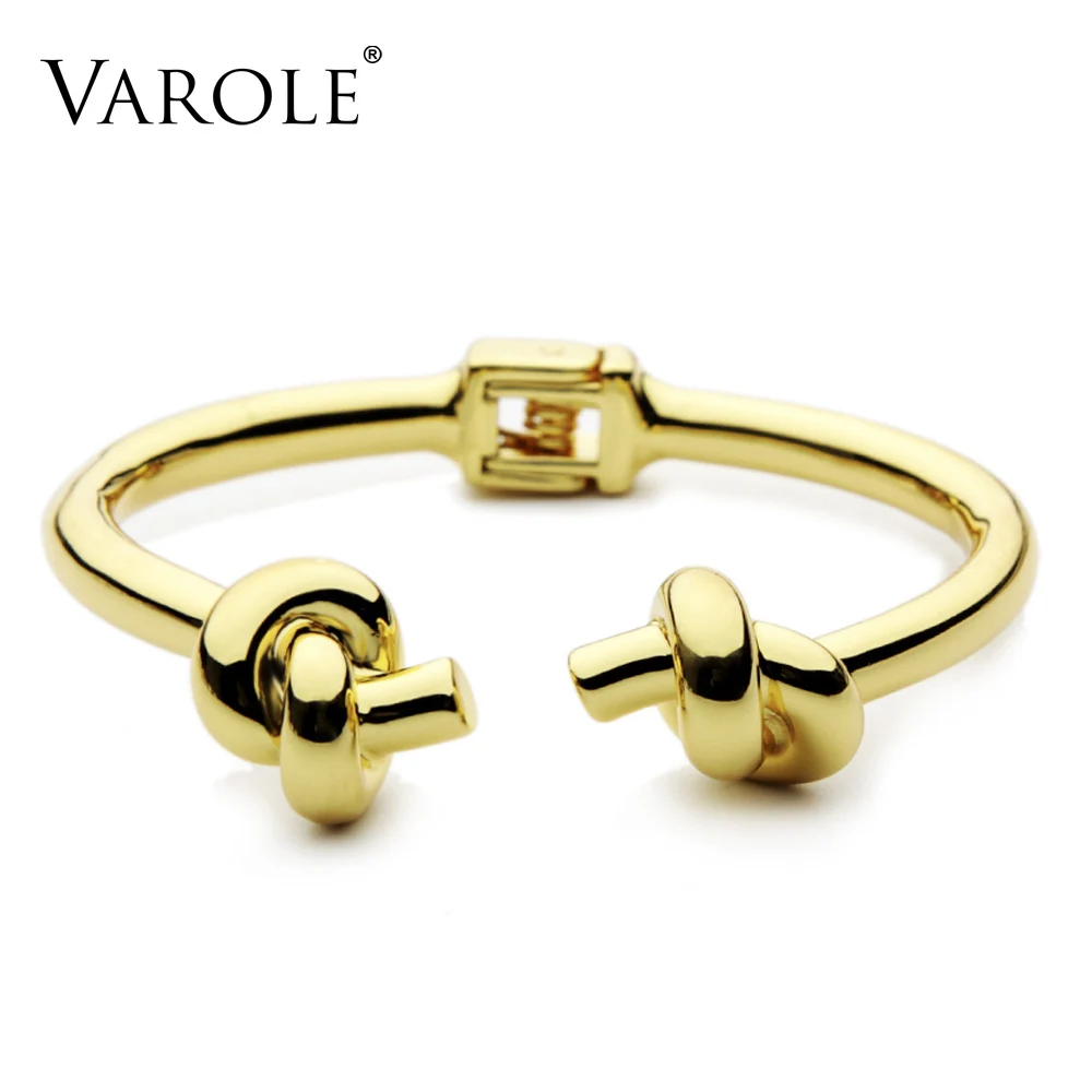 

VAROLE Trendy Both Sides Knot Twice Cuff Bracelet Gold Color Metal Bangle Stainless Steel Bangles Bracelets For Women Bracelets
