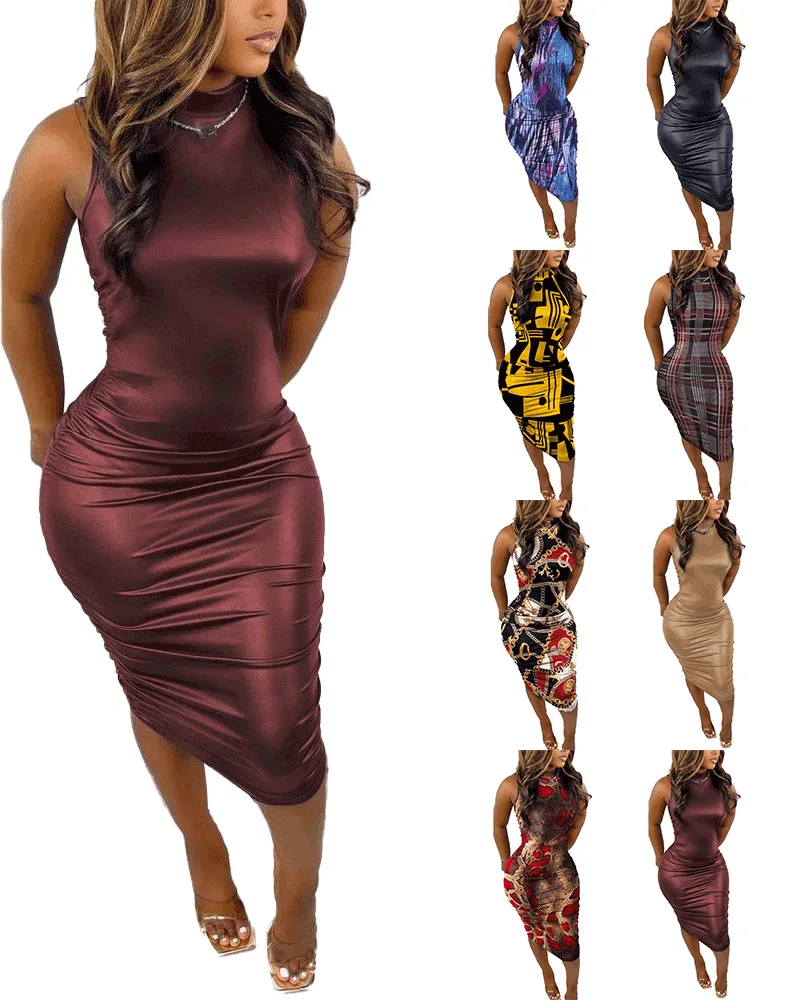 Sexy Sheath Dress Women Solid Sleeveless Half High Collar Slim Fit Midi Dresses Folds Casual High Street Ladies Summer Party
Sexy Sheath Dress Women Solid Sleeveless Half High Collar Slim Fit Midi Dresses Folds Casual High Street Ladies Summer Party