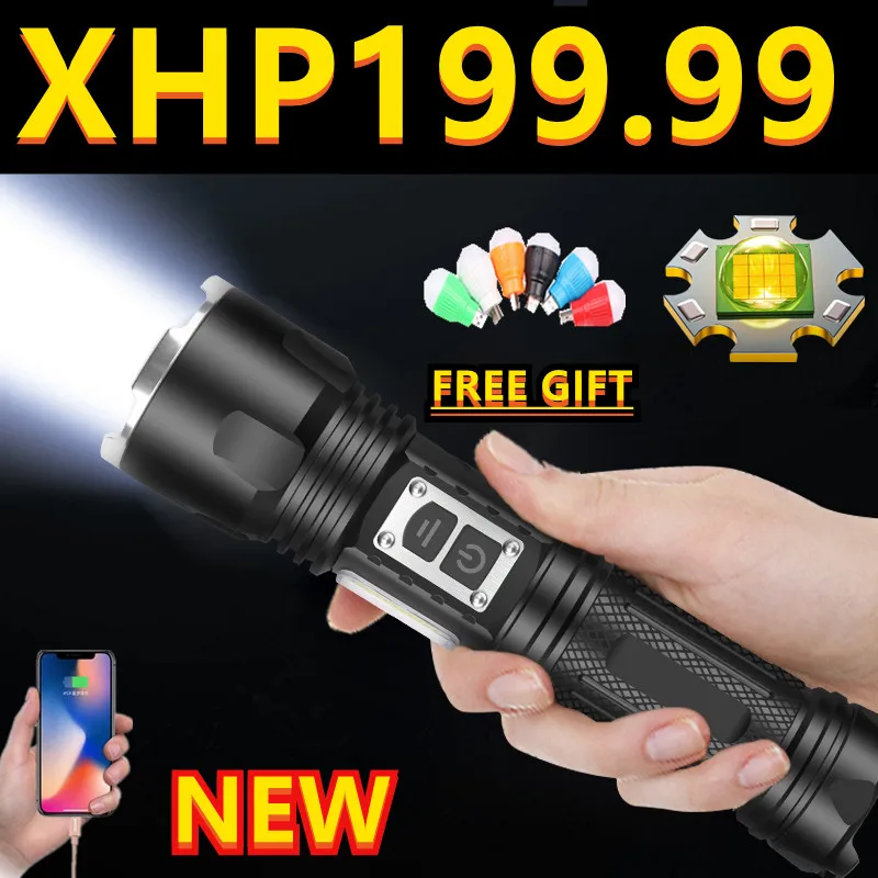 Новейсветильник самый мощный светодиодный фонарик XHP199, перезаряжаемый фонарик, светильник тический светильник онарик 18650 USB XHP160, водонепро... 
Новейсветильник самый мощный светодиодный фонарик XHP199, перезаряжаемый фонарик, светильник тический светильник онарик 18650 USB XHP160, водонепро...