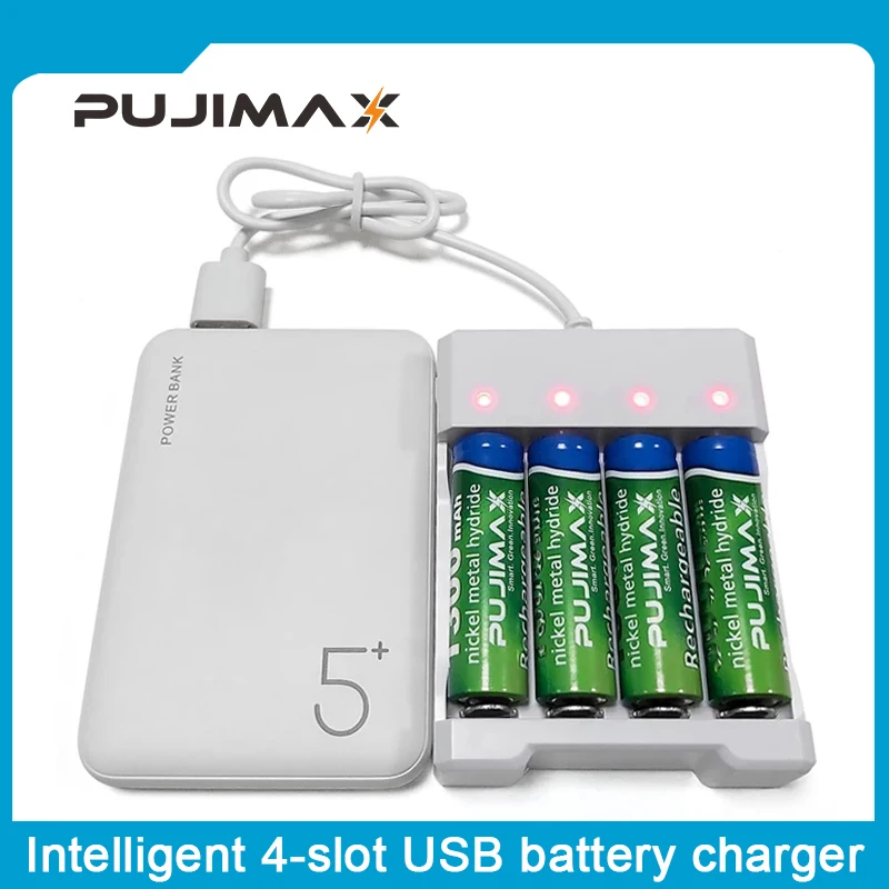 

PUJIMAX USB 4 Slots Fast Charging Battery Charger Smart Short Circuit Protection AAA/AA Rechargeable Battery Portable Chargers