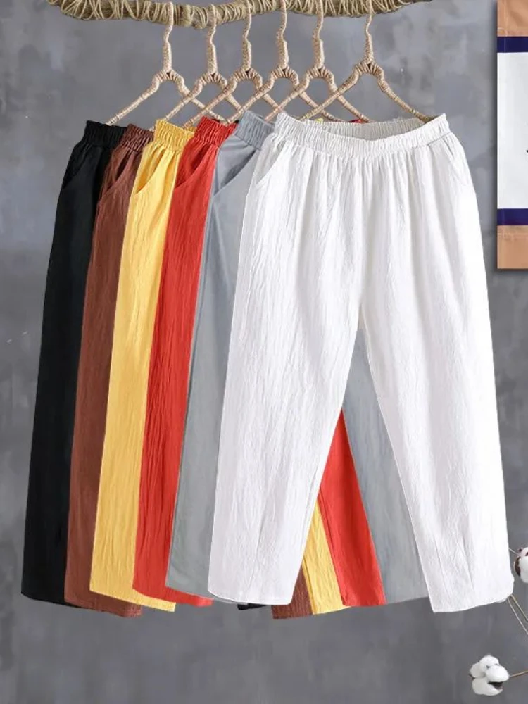 2023 Fashion Woman Pants Casual Cotton Linen Pants Solid Ankle-Length Pants Elastic Waist Women's Summer Breeches
2023 Fashion Woman Pants Casual Cotton Linen Pants Solid Ankle-Length Pants Elastic Waist Women's Summer Breeches