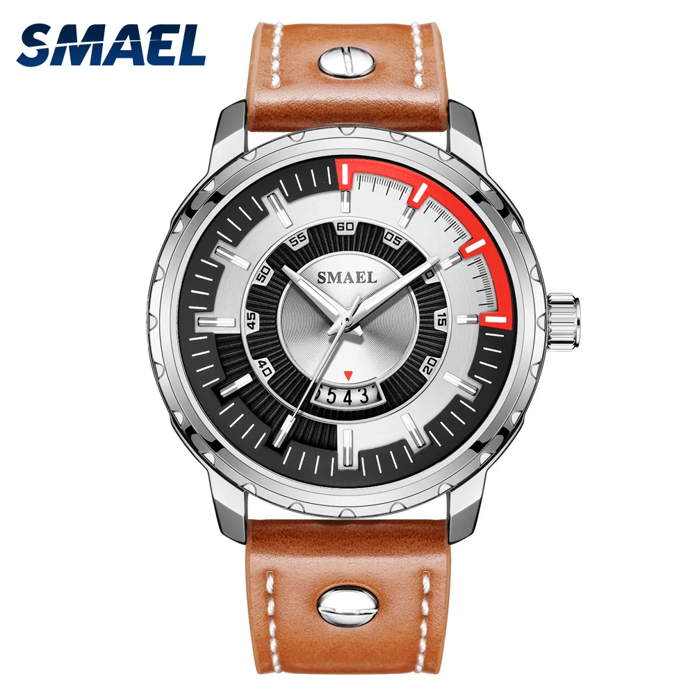 

SMAEL Watch Waterproof Quartz Wristwatches Leather Band Chronograph Clock 9117 Fashion Sports Mens Watches relojes hombre 2019
