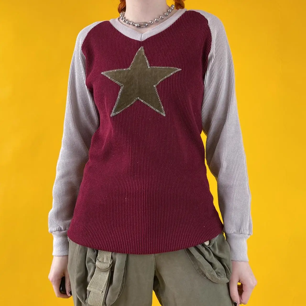 Graphic Star Print Ribbed Knitted Crop Top Women Full Sleeve y2k T Shirts O Neck Vintage Korean Aesthetic Tee Autumn Streetwear
Graphic Star Print Ribbed Knitted Crop Top Women Full Sleeve y2k T Shirts O Neck Vintage Korean Aesthetic Tee Autumn Streetwear