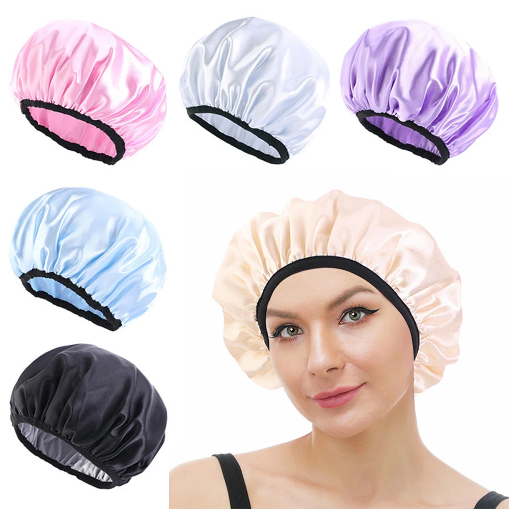 1Pc New Reusable Waterproof Shower Cap Women satin Shower Hair Bonnet Elastic Bath Hat Double Layer Thick Shower Cap Head Cover
1Pc New Reusable Waterproof Shower Cap Women satin Shower Hair Bonnet Elastic Bath Hat Double Layer Thick Shower Cap Head Cover