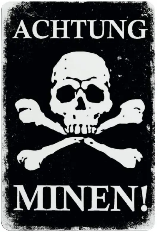 Novelty Metal Sign Plaque Art German Mine Attention Warning Retro Decorative Sign Tin Sign Wall Plaque Tin Signs for Home Yard
Novelty Metal Sign Plaque Art German Mine Attention Warning Retro Decorative Sign Tin Sign Wall Plaque Tin Signs for Home Yard