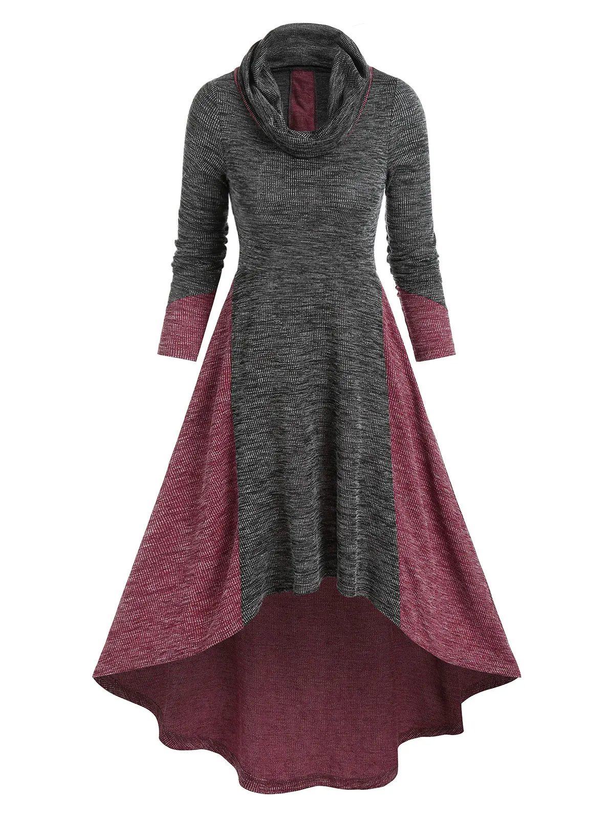 Cowl Neck Colorblock High Low Midi Dress Lace up A line Asymmetrical Robe For Women Fall,Spring 
Cowl Neck Colorblock High Low Midi Dress Lace up A line Asymmetrical Robe For Women Fall,Spring