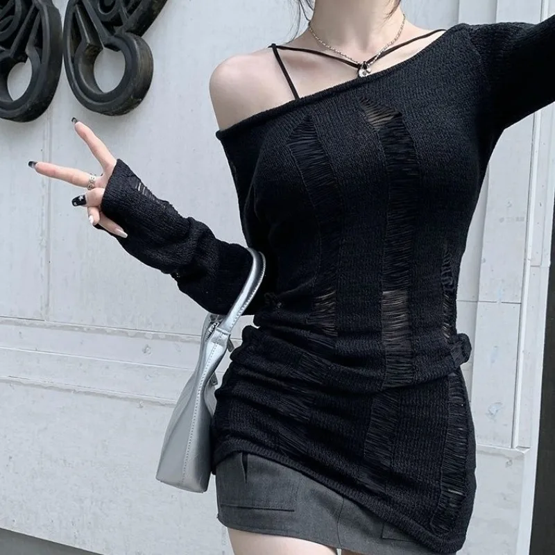 Hollow Out Cool Pullover Goth Split Hole Knit Sweaters Women Dark Black Gothic Lady Sweater Autumn Sexy See Through Pull Jumpers
Hollow Out Cool Pullover Goth Split Hole Knit Sweaters Women Dark Black Gothic Lady Sweater Autumn Sexy See Through Pull Jumpers