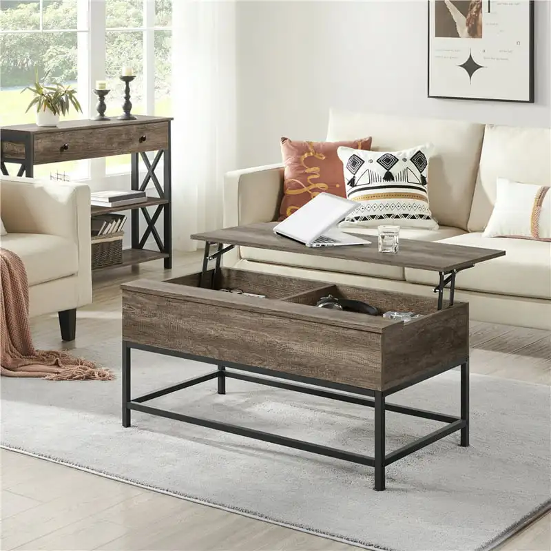 

Alden Design Wood and Metal Lift Top Coffee Table, Taupe Living Room Furniture