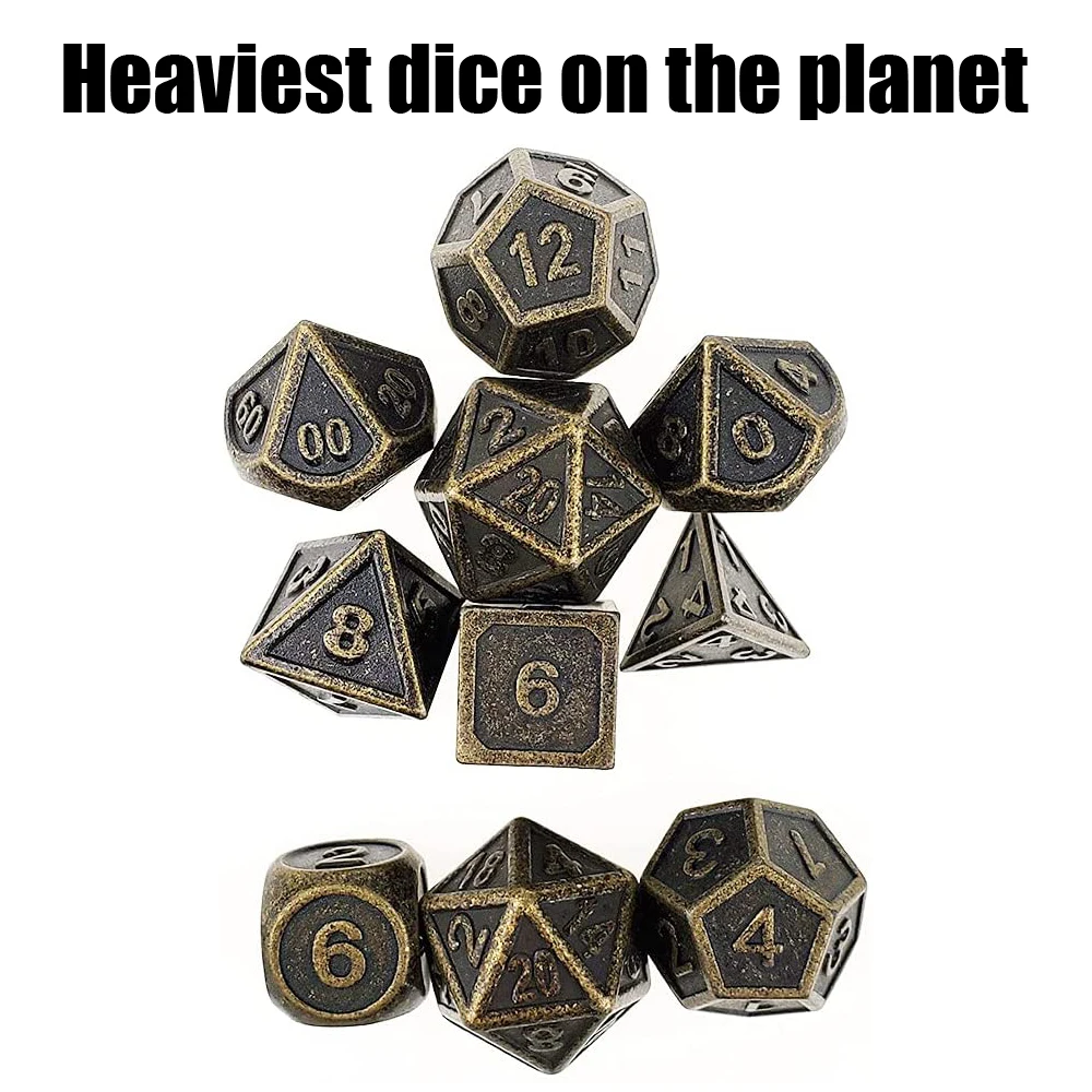 

10 PC Dice Set (Alternate D4 & D6, Extra D20), Big Size Metal DND Polyhedral Dice, Antique Dirty Bronze for D&D RPG Roleplaying