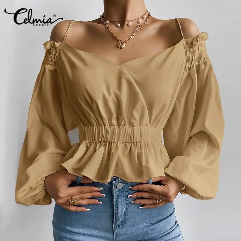 Fashion Puff Long Sleeve Peplum Shirts Women Straps Blouses Celmia 2022 Sexy Off Shouder Sweet Waisted Blusas Pleated Short Tops
Fashion Puff Long Sleeve Peplum Shirts Women Straps Blouses Celmia 2022 Sexy Off Shouder Sweet Waisted Blusas Pleated Short Tops