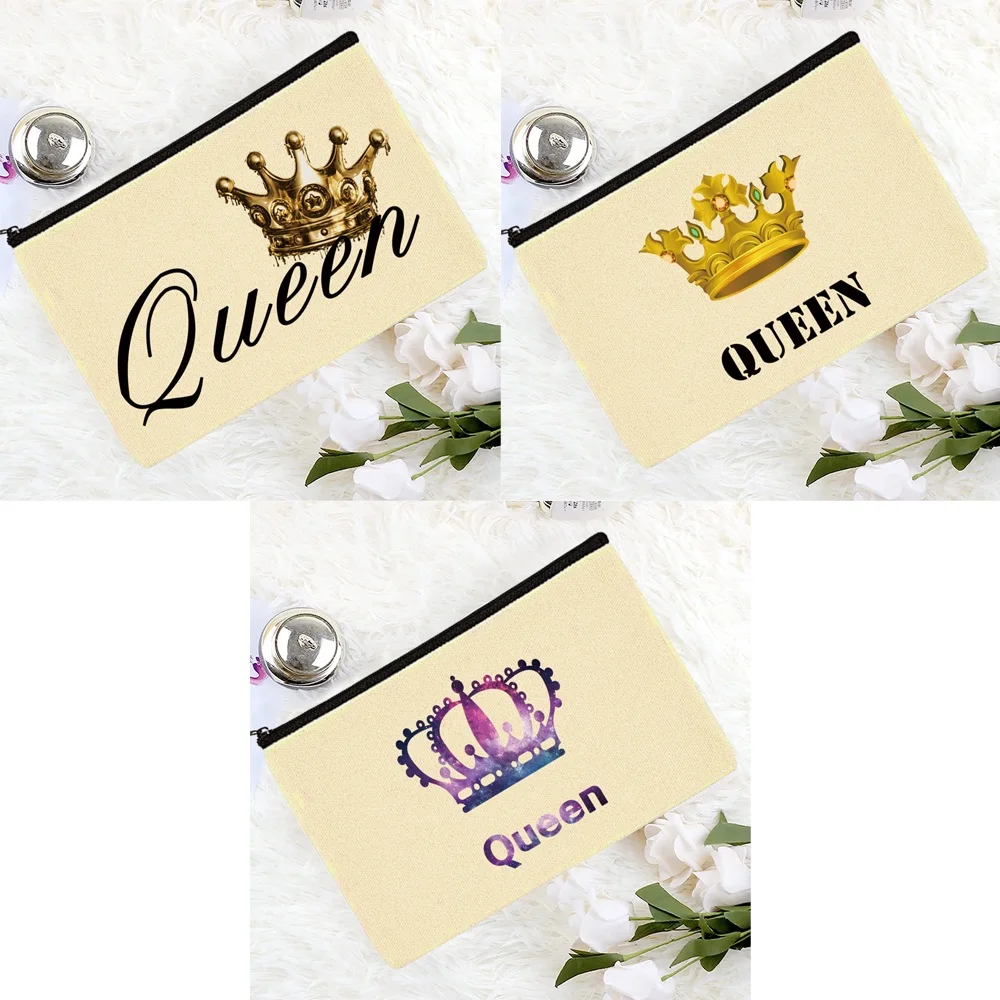 Cosmetic Bag Ladies Fashion Queen Crown Print Bridesmaid Cosmetics Storage Environmentally Friendly Portable Zipper Small Bags
Cosmetic Bag Ladies Fashion Queen Crown Print Bridesmaid Cosmetics Storage Environmentally Friendly Portable Zipper Small Bags