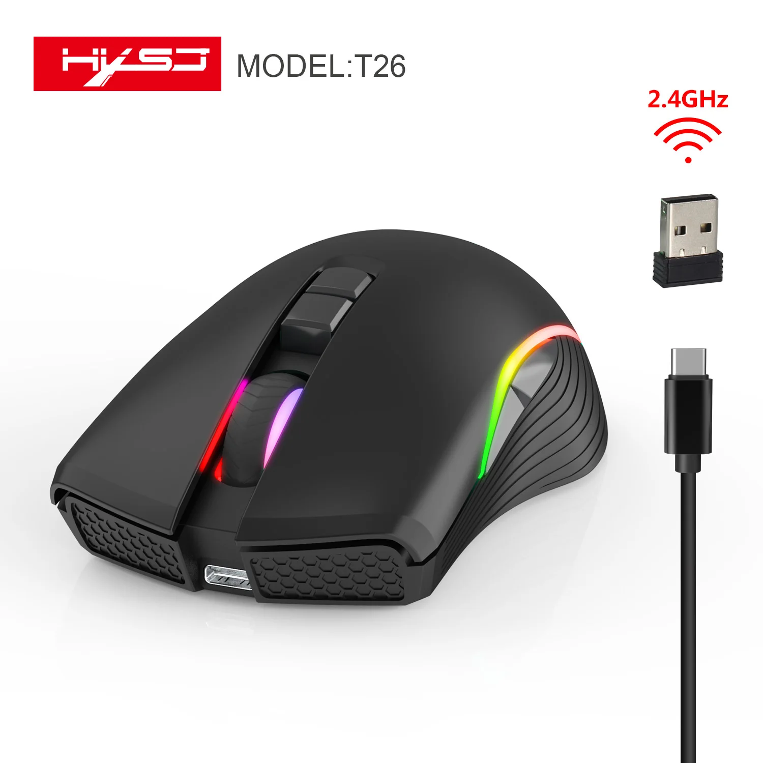 HXSJ 2.4G Wireless Gaming Mouse USB Rechargeable Optical RGB Glow 7 Buttons 2400DPI With TYPE-C Mice For Laptop PC Office Home
HXSJ 2.4G Wireless Gaming Mouse USB Rechargeable Optical RGB Glow 7 Buttons 2400DPI With TYPE-C Mice For Laptop PC Office Home