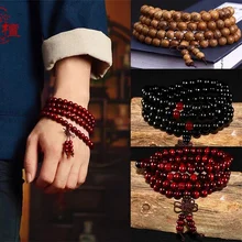 8mm Buddhist Natural Sandalwood Buddha Meditation Wood Prayer Bead Mala Bracelet Women Men 108 Beads Bangles Hanging Decoration