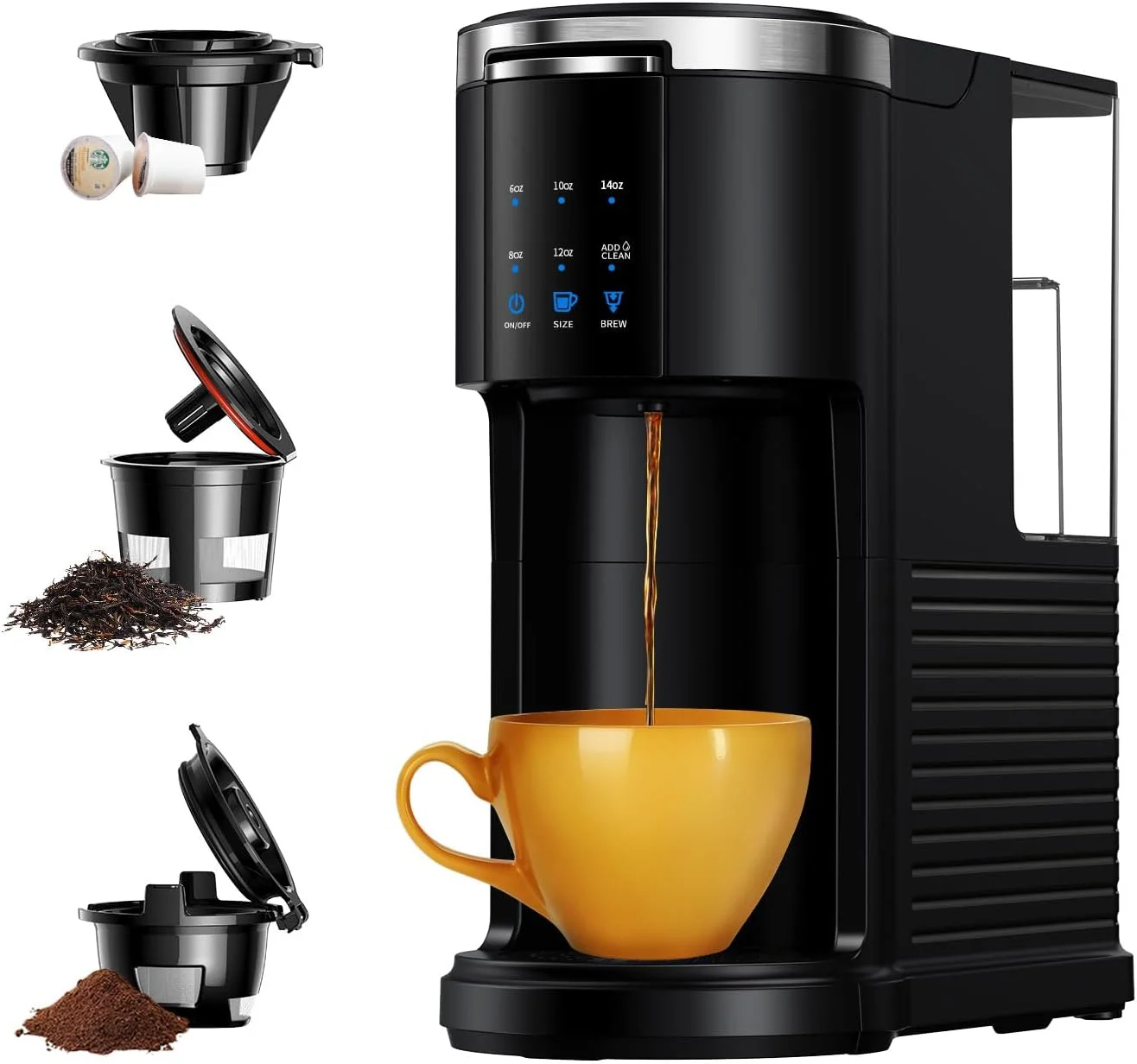 3 в 1 одинарная кофеварка для капсул K Cup, заземления и чая, размеры от 6 до 14 унций, со съемным резервуаром 40 унций, Self-c
3 в 1 одинарная кофеварка для капсул K Cup, заземления и чая, размеры от 6 до 14 унций, со съемным резервуаром 40 унций, Self-c