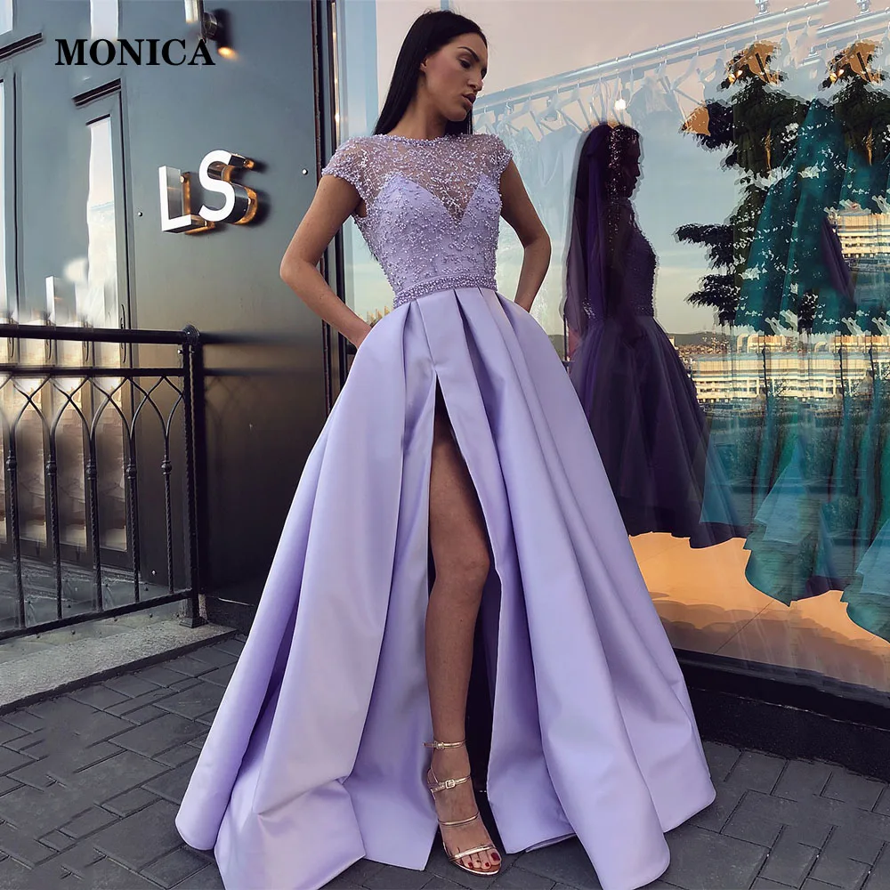 New Dubai Arabic Lavender Satin Prom Dress with Slits Pearl Elegant Long Evening Boho Women 2022 Special Occasion Gowns
New Dubai Arabic Lavender Satin Prom Dress with Slits Pearl Elegant Long Evening Boho Women 2022 Special Occasion Gowns