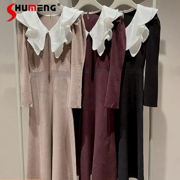 Japanese Style Women's Elegant Color Stitching Ruffled Turnover Neck Dresses 2023 Spring New Woman Waist Trimming Knitted Dress
Japanese Style Women's Elegant Color Stitching Ruffled Turnover Neck Dresses 2023 Spring New Woman Waist Trimming Knitted Dress
