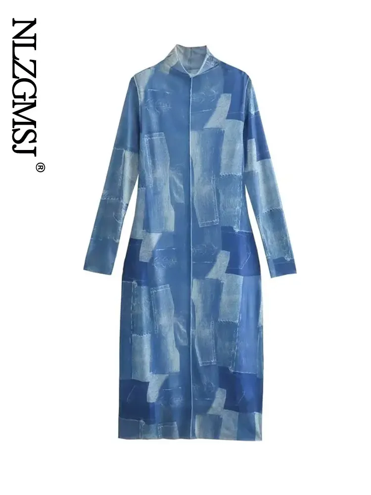 Nlzgmsj Women Fashion With Lining Printed Tulle Midi Dress Vintage High Neck Long Sleeve Female Dresses Vestidos Mujer 
Nlzgmsj Women Fashion With Lining Printed Tulle Midi Dress Vintage High Neck Long Sleeve Female Dresses Vestidos Mujer