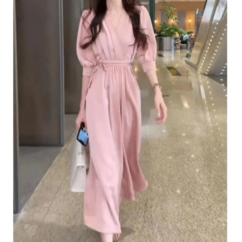 Elegant pink dress woman 2023 summer casual Waist lace up dress women korean fashion loose formal occasion dresses for female
Elegant pink dress woman 2023 summer casual Waist lace up dress women korean fashion loose formal occasion dresses for female