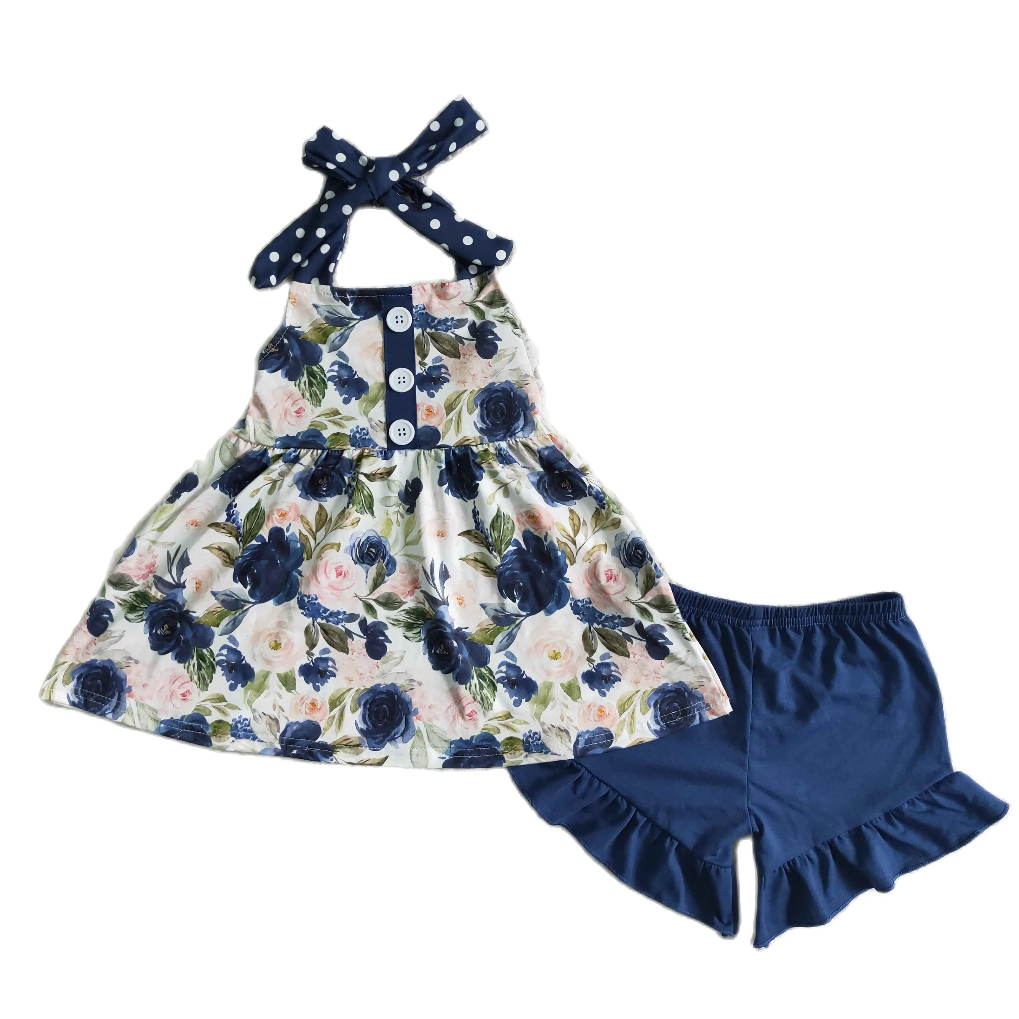 Baby Boutique Clothing Sleeveles Flower Print Top With Navy Shorts Kids Summer Girl Set 
Baby Boutique Clothing Sleeveles Flower Print Top With Navy Shorts Kids Summer Girl Set