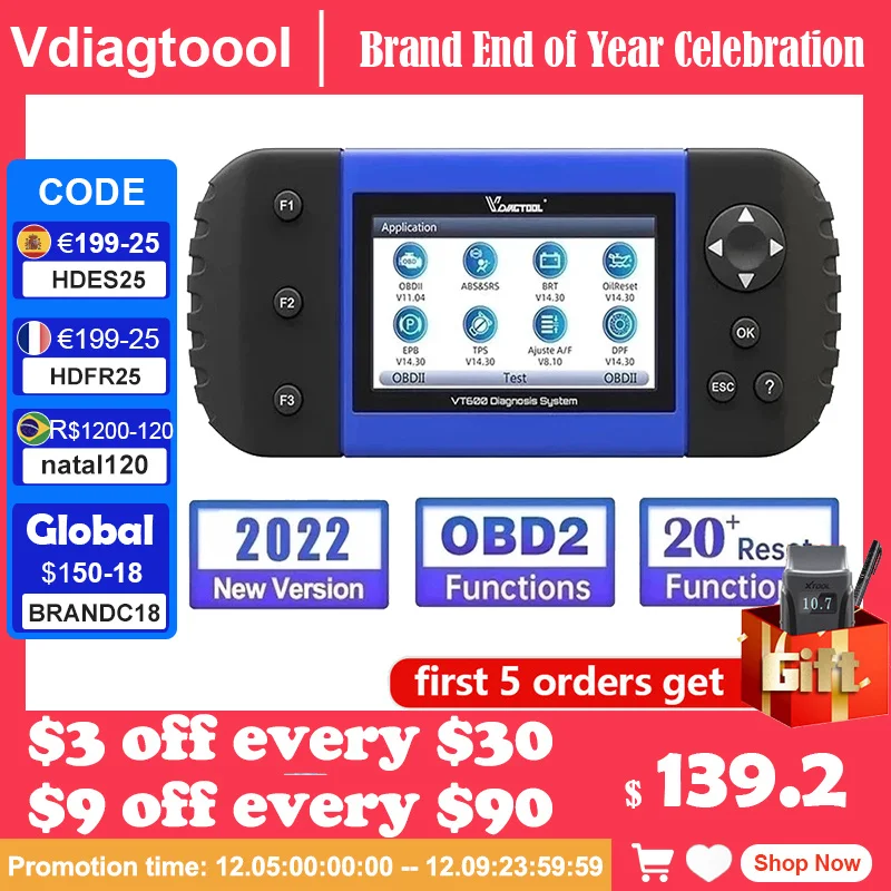 VDIAGTOOL VT600 Elite автомобильный диагностический сканер для двигателя ABS SRS EPB сброс обслуживания масла VT600e инструменты для сканирования бесплатн...
VDIAGTOOL VT600 Elite автомобильный диагностический сканер для двигателя ABS SRS EPB сброс обслуживания масла VT600e инструменты для сканирования бесплатн...