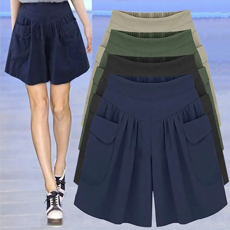 Plus Size Summer Women's Shorts with High Waisted Hakama Casual Pants Loose Elastic Waist Bermuda Shorts for Women
Plus Size Summer Women's Shorts with High Waisted Hakama Casual Pants Loose Elastic Waist Bermuda Shorts for Women