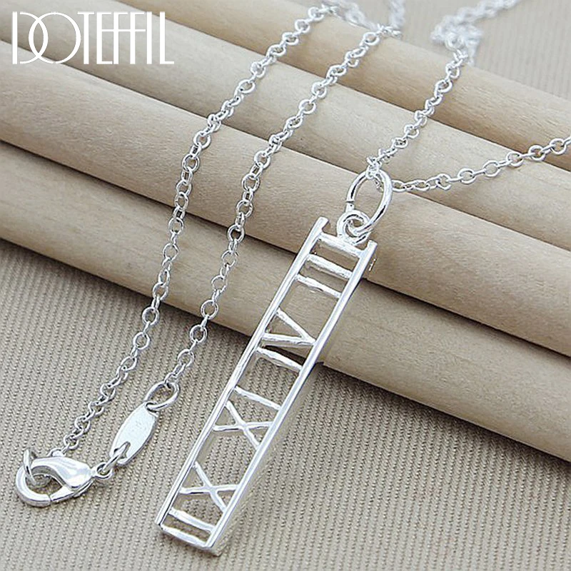 

DOTEFFIL 925 Sterling Silver Roman Numerals Square Pendant Necklace 16-30 Inch Chain For Women Man Engagement Jewelry