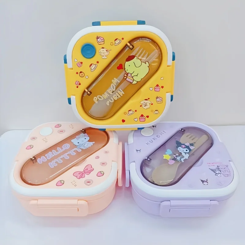 Sanrio Hello Kitty Kuromi Cinnamoroll трехсекционный ланч-бокс с ложкой и вилкой коробка для