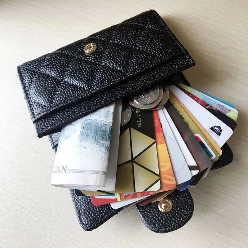 

Woman Wallet Genuine Leather Credit Card Holder High Quality Cowhide Coin Purse Sheepskin CF Flip Classic Caviar Grid Pattern