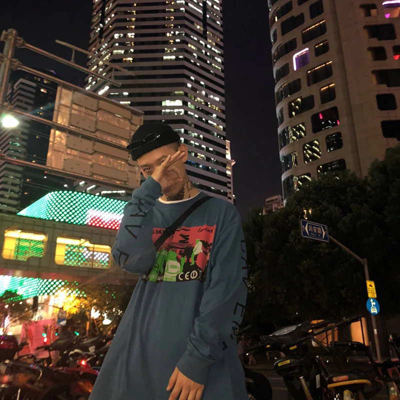 Футболка с длинным рукавом, с принтом, в стиле хип-хоп
Футболка с длинным рукавом, с принтом, в стиле хип-хоп