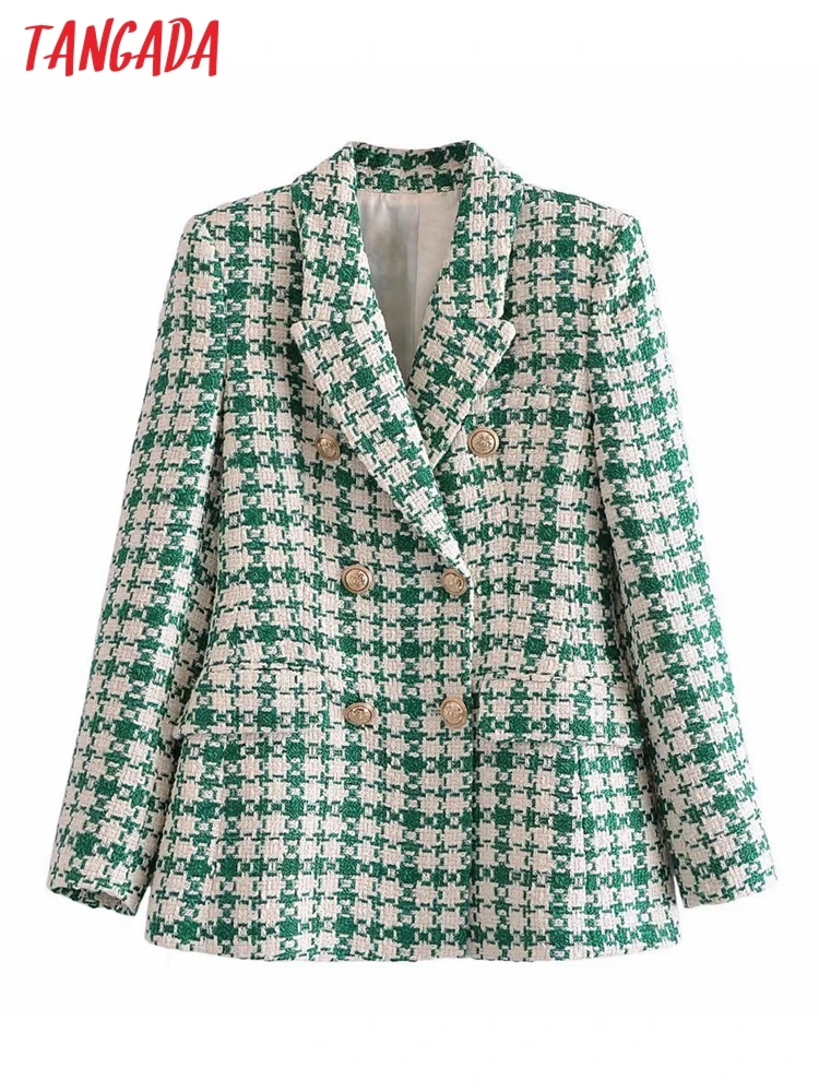 Tangada Women Green Tweed Blazer Female Long Sleeve Elegant Jacket Ladies Double Breasted Blazer Formal Suits 3H265
Tangada Women Green Tweed Blazer Female Long Sleeve Elegant Jacket Ladies Double Breasted Blazer Formal Suits 3H265