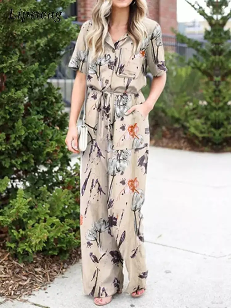 Summer Short Sleeve Women's Jumpsuits Floral Elegant High Waist Tie-up Playsuits Office Ladies Casual Button-up Romper Overalls
Summer Short Sleeve Women's Jumpsuits Floral Elegant High Waist Tie-up Playsuits Office Ladies Casual Button-up Romper Overalls