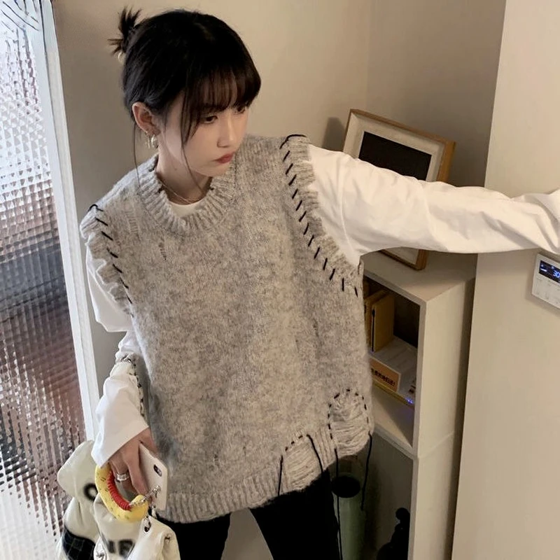 Sweater Vest Women Leisure Vintage Streetwear Asymmetrical Ribbon Design Fashion Ins Students All-match Outwear Korean Style New
Sweater Vest Women Leisure Vintage Streetwear Asymmetrical Ribbon Design Fashion Ins Students All-match Outwear Korean Style New